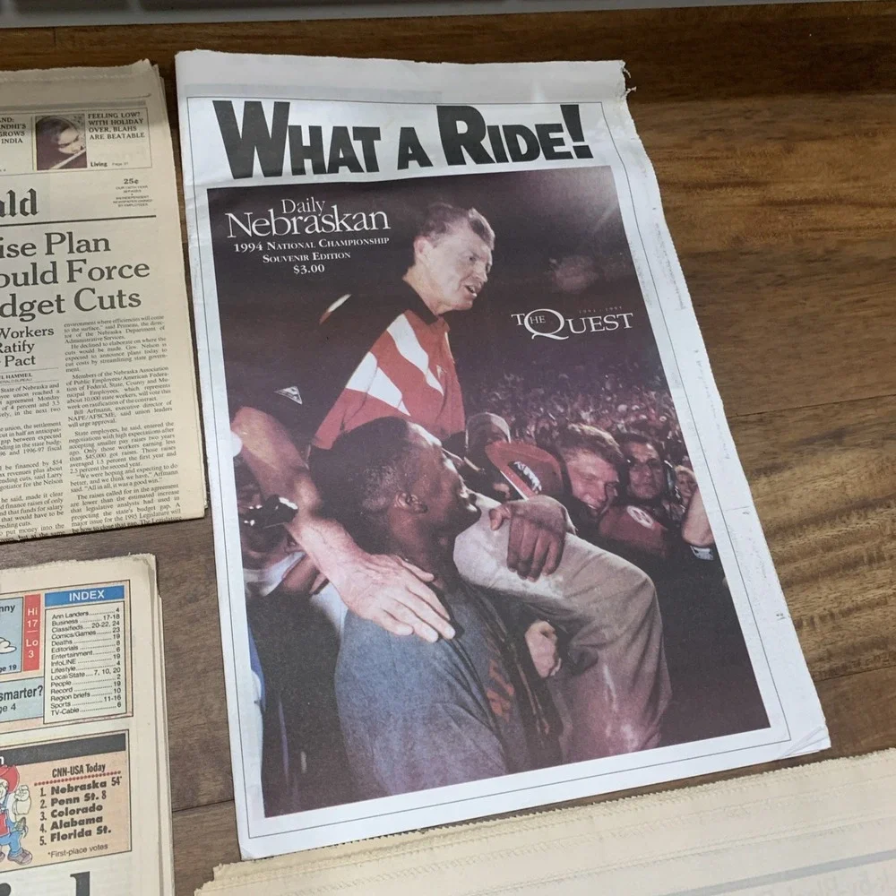 Rare Vintage 1994 Nebraska Football National Championship Lincoln Journal Star